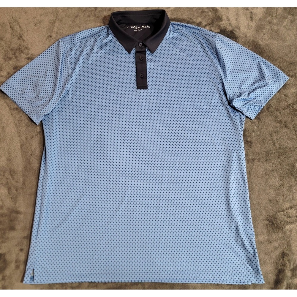 Mizzen+Main Polo Shirt Men XL Trim Fit Blue Versa Geo AOP Print Golf Performance